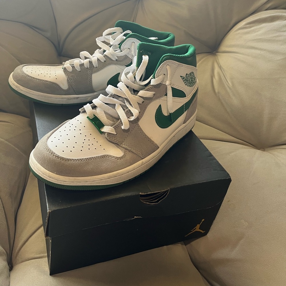 Jordan 1s - white gray and a very pretty unique green men’s shoes size 9.5